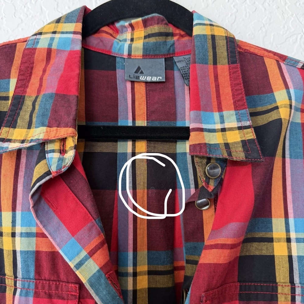 VTG Liz Wear Shirt Womens Large Plaid Cotton Button Up Long Sleeve Claiborne - Picture 11 of 11